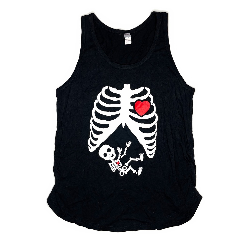 Monag Black Halloween Pregnancy Baby Skeleton Heart Tank Top